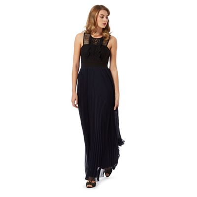 Debut Navy and black crochet pleated maxi dress